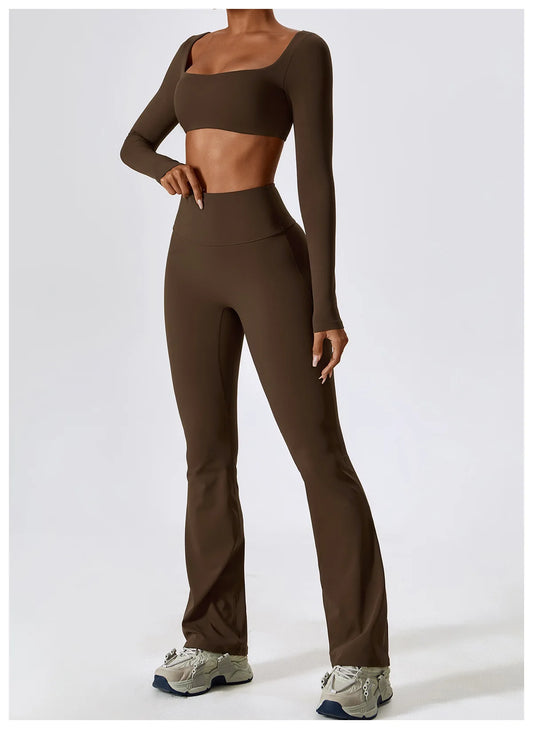 Seamless Long Sleeve Bra Flare Pants Set