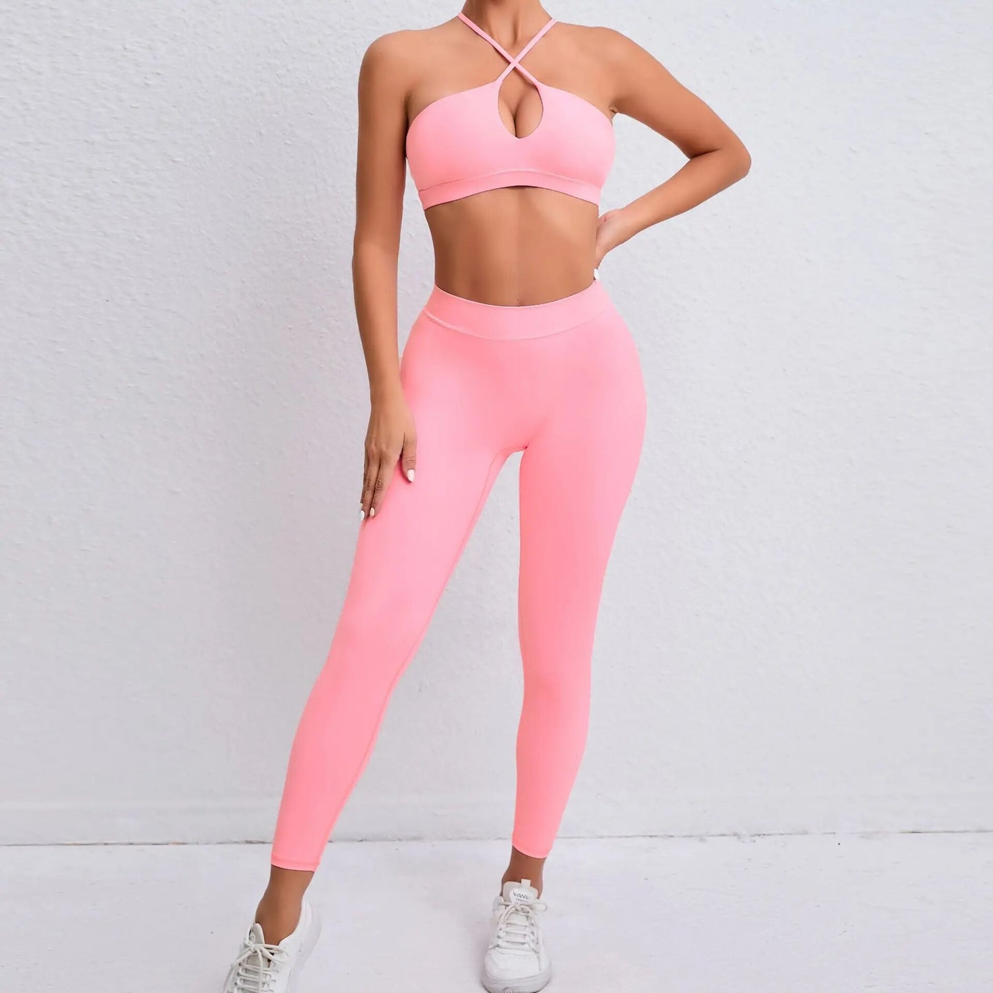 Cross Front Halter Seamless Leggings Set
