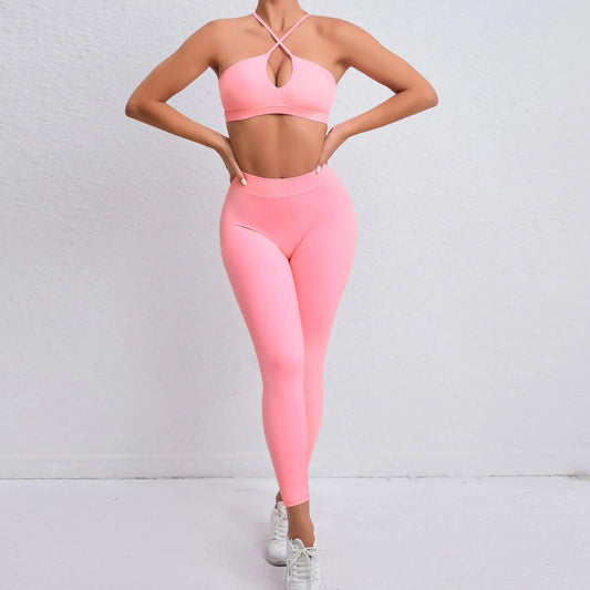 Cross Front Halter Seamless Leggings Set