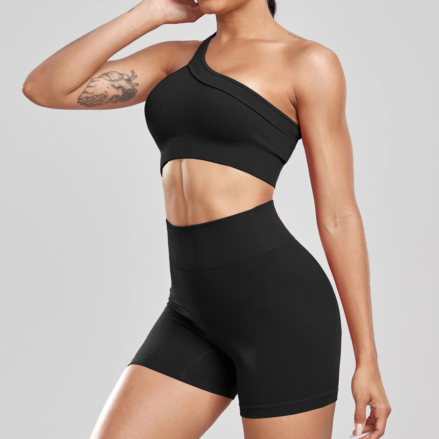 Seamless One Strap Yoga Bike Short Set
