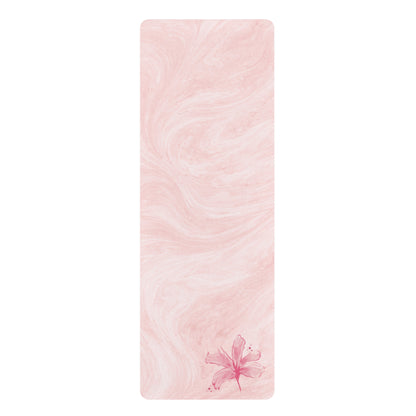 Pink Marble Floral Yoga Mat — Non-Slip Rubber Pilates Mat