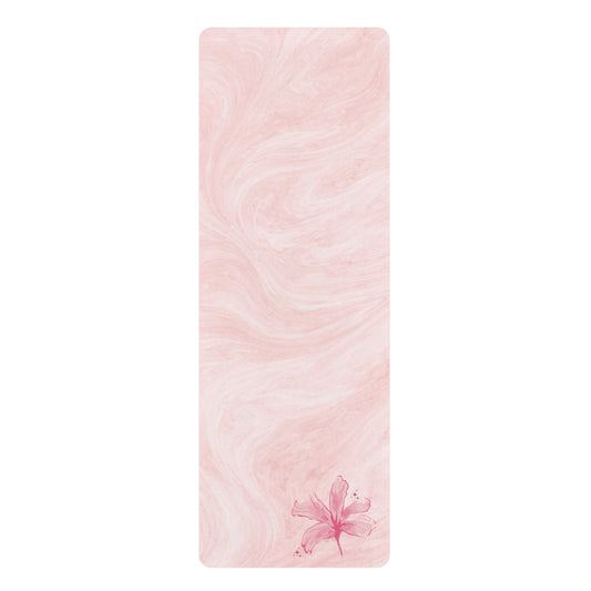 Pink Marble Floral Yoga Mat — Non-Slip Rubber Pilates Mat