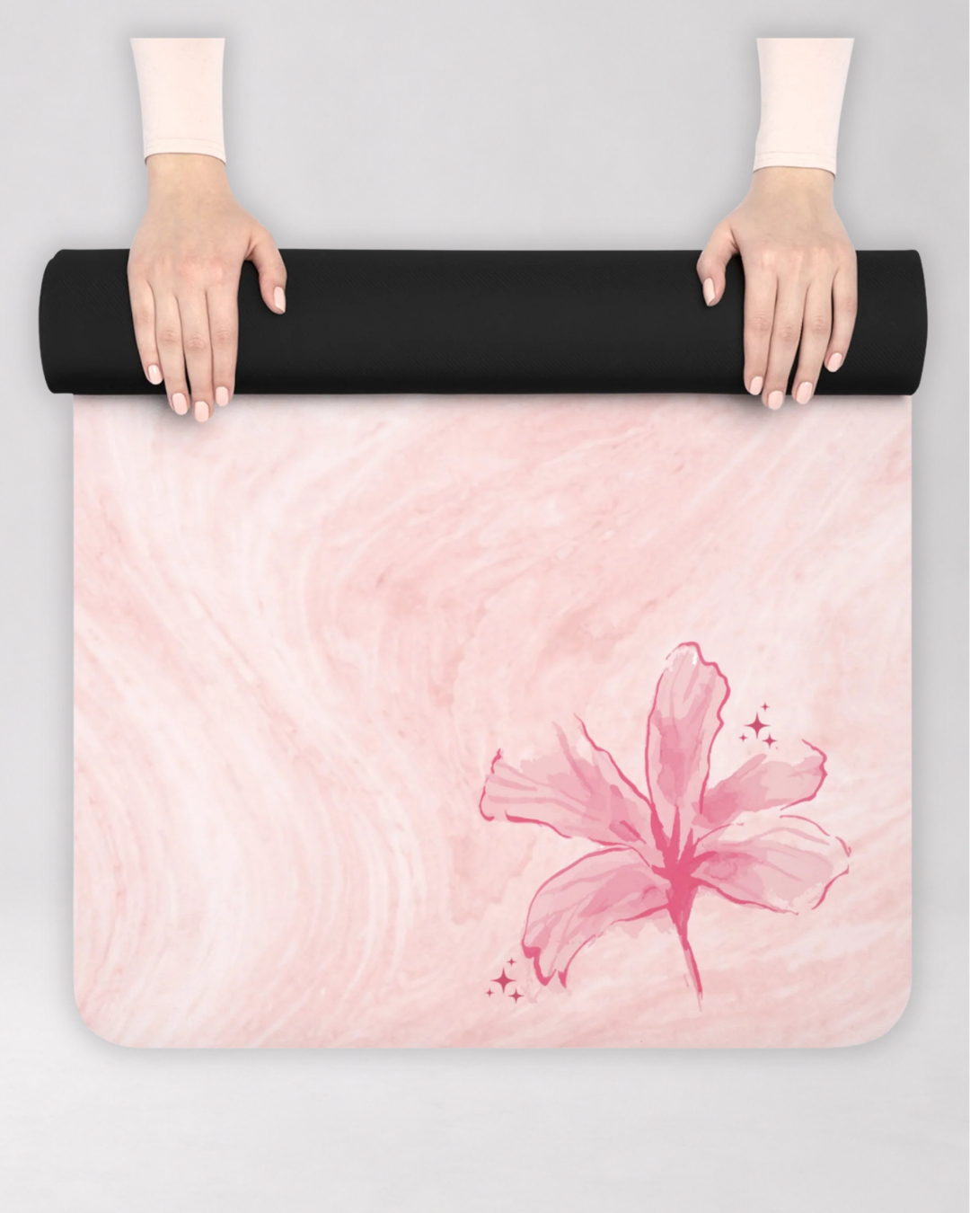 Pink Marble Floral Yoga Mat  Non-Slip Rubber Pilates Mat